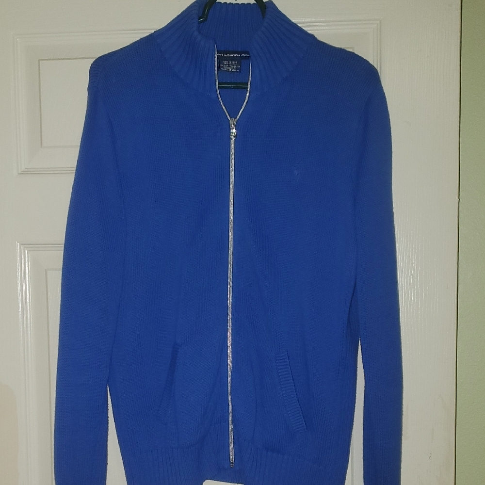 Ralph Lauren Women's Zip-Up Blue 100% Cotton Sweater L  EXC!!